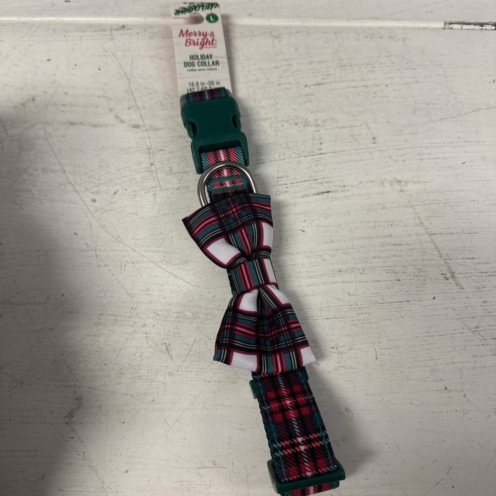 Marry Bright Holiday Dog Collar Red Green White Christmas PLAID Size L 16-26" - Picture 4 of 6
